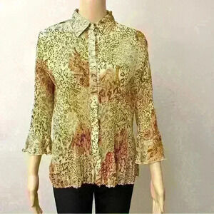 Vintage brown floral & animal prints button down  blouse.
